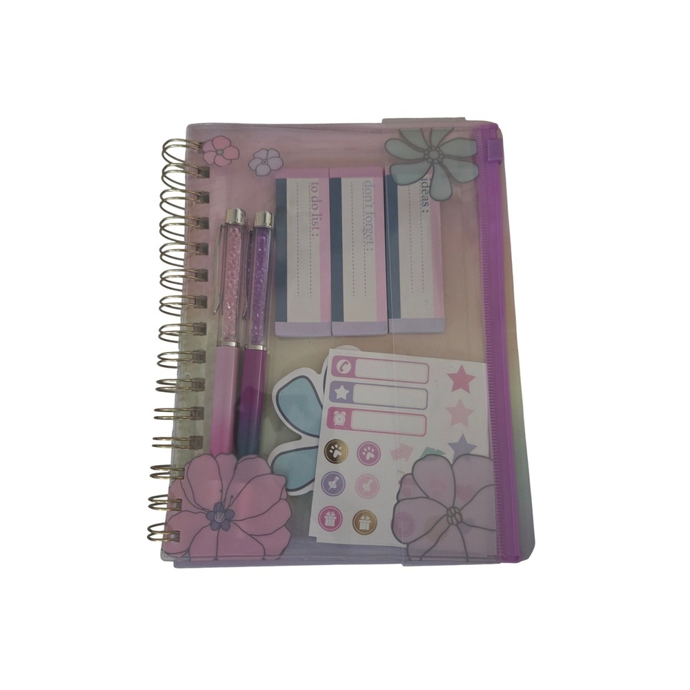 Votum Floral Spiral Notebook Lavender Pink Pouch Pens Sticky Notes Stickers NEW